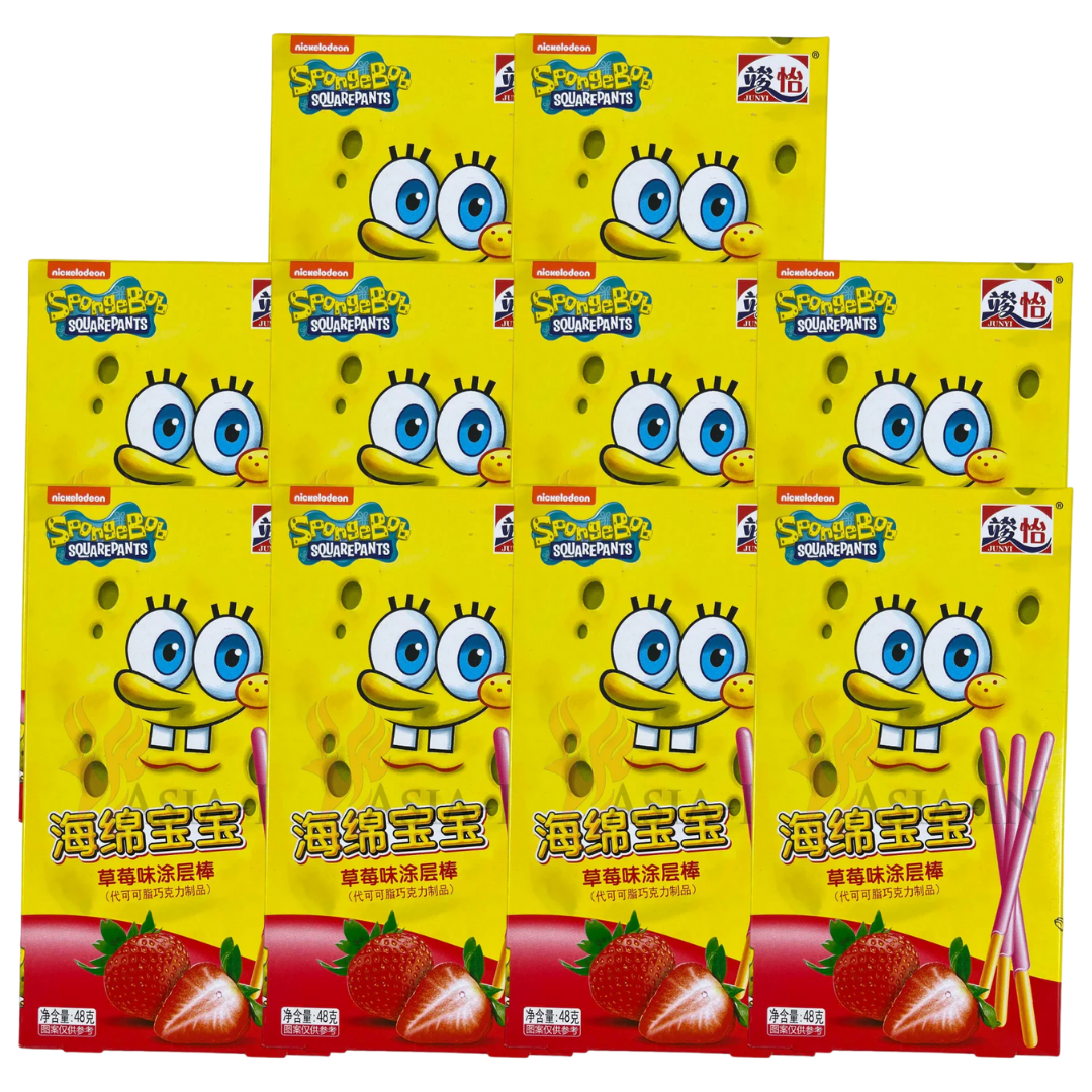 10er-Pack Junyi SpongeBob Pocky Erdbeergeschmack 48g