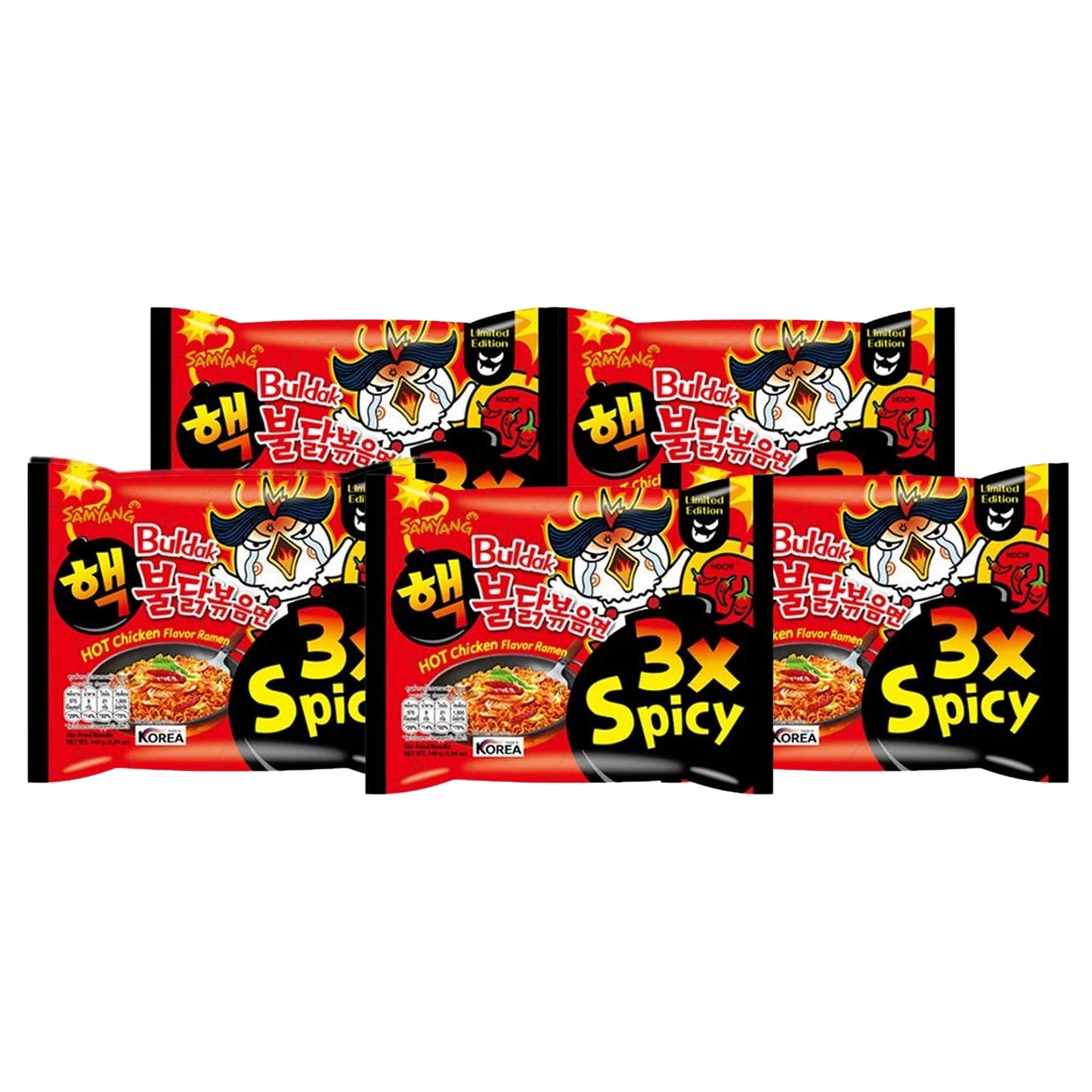 5er-Pack Samyang Buldak Rot 3x Spicy Hot Chicken 135g